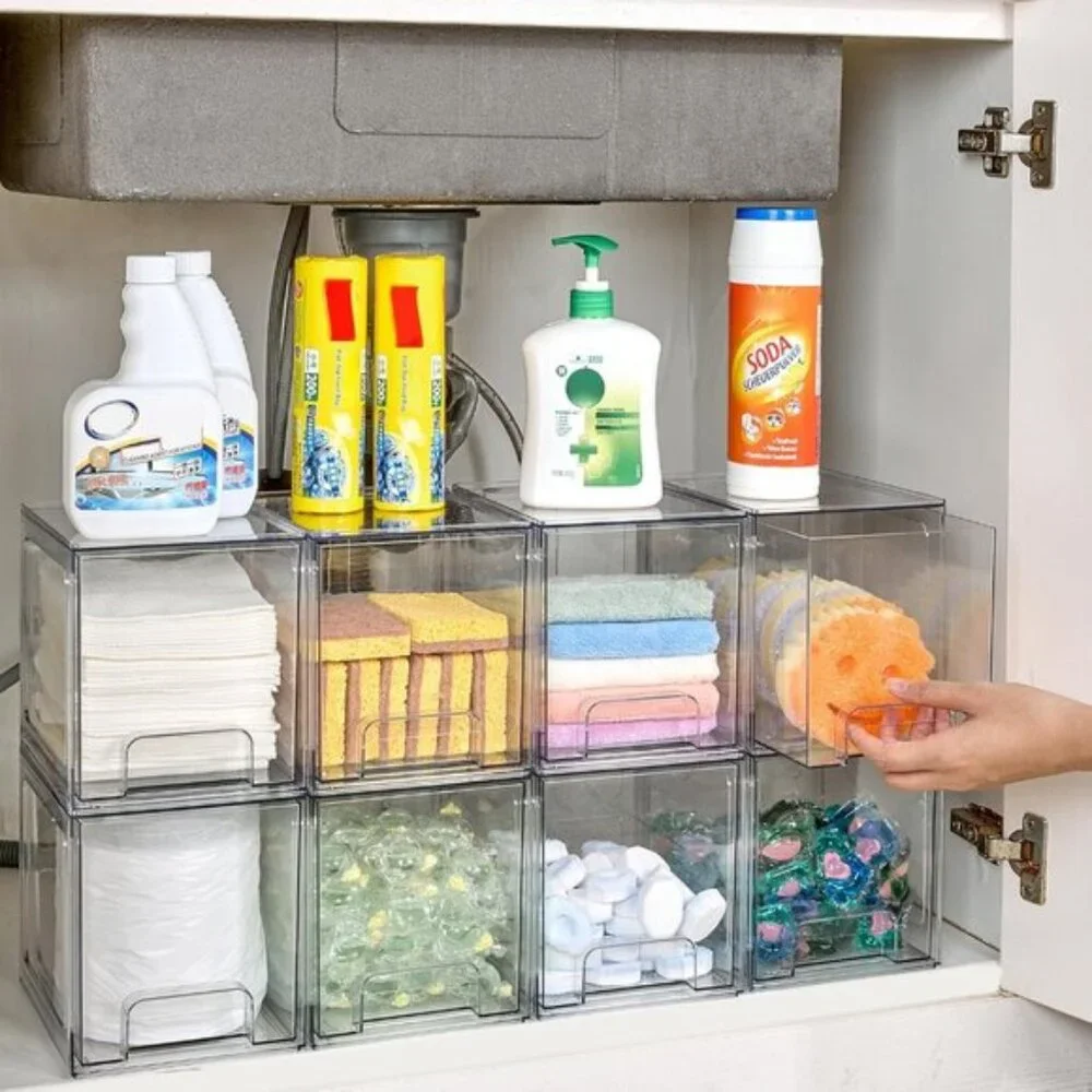 New 4-Pack Clear Plastic Stackable Acrylic Drawers for Vanity Storage Organizers